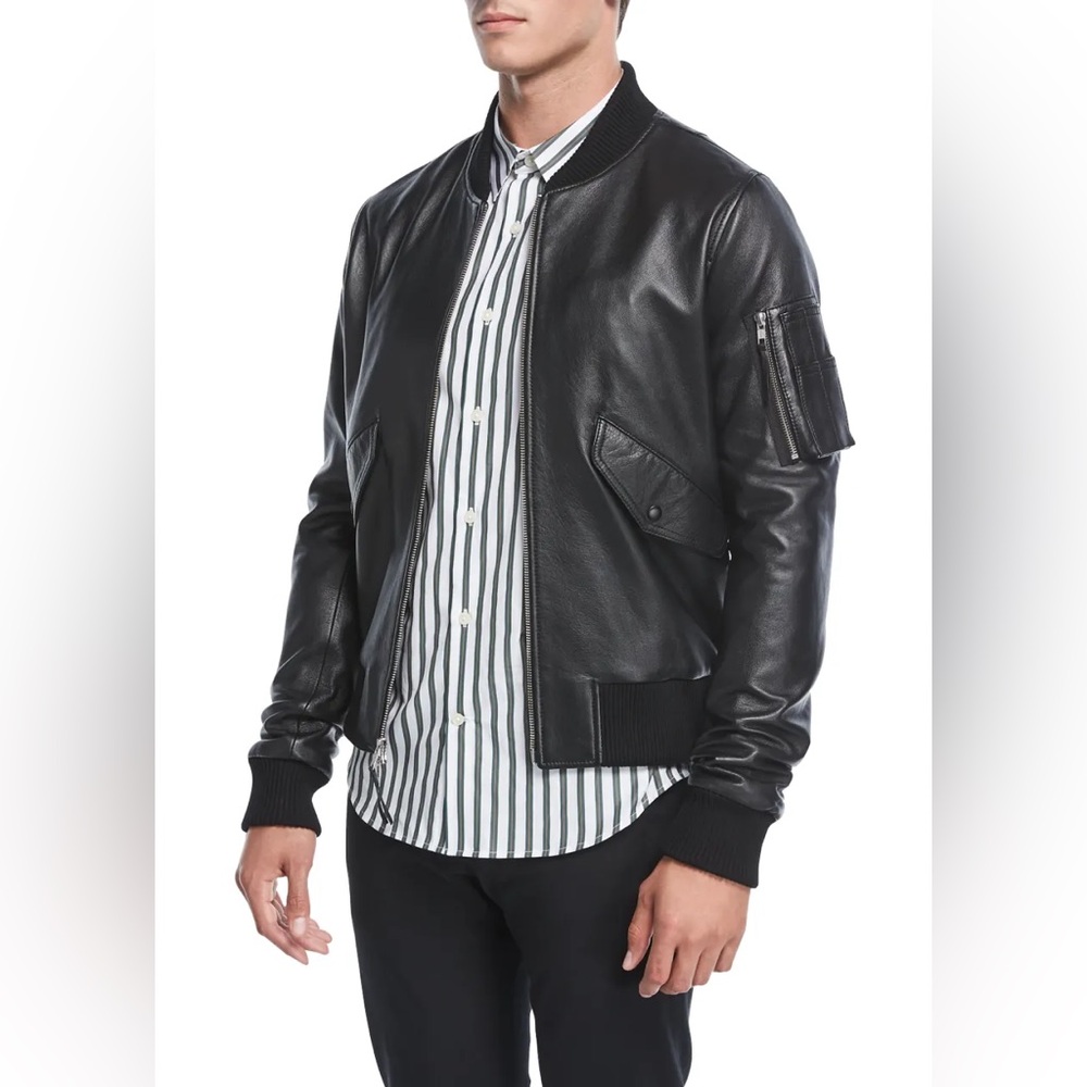 VINCE Men’s Leather Bomber Jacket In Black - Picture 14 of 16